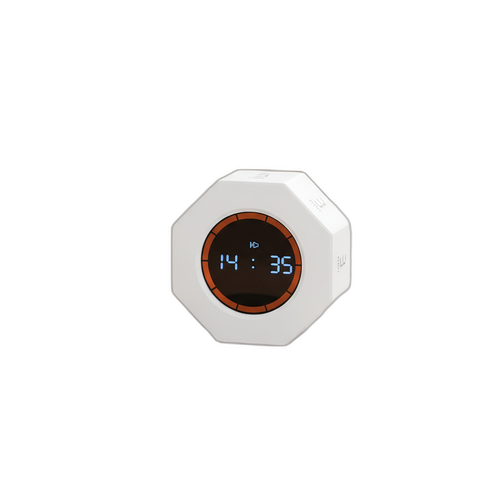 Octagonal pomodoro timer product cutout at a diagonal angle with transparent background for the drop hero circle